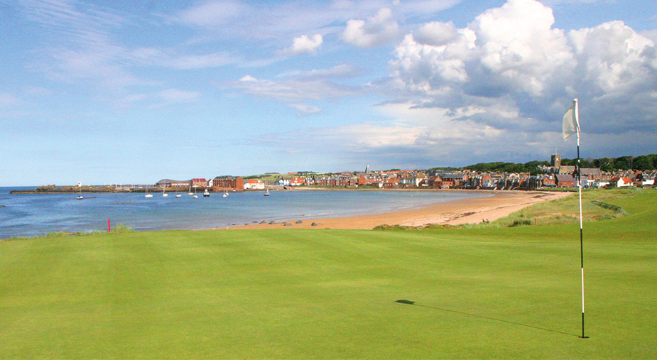 The first hole at North Berwick Golf Club on a sunny day